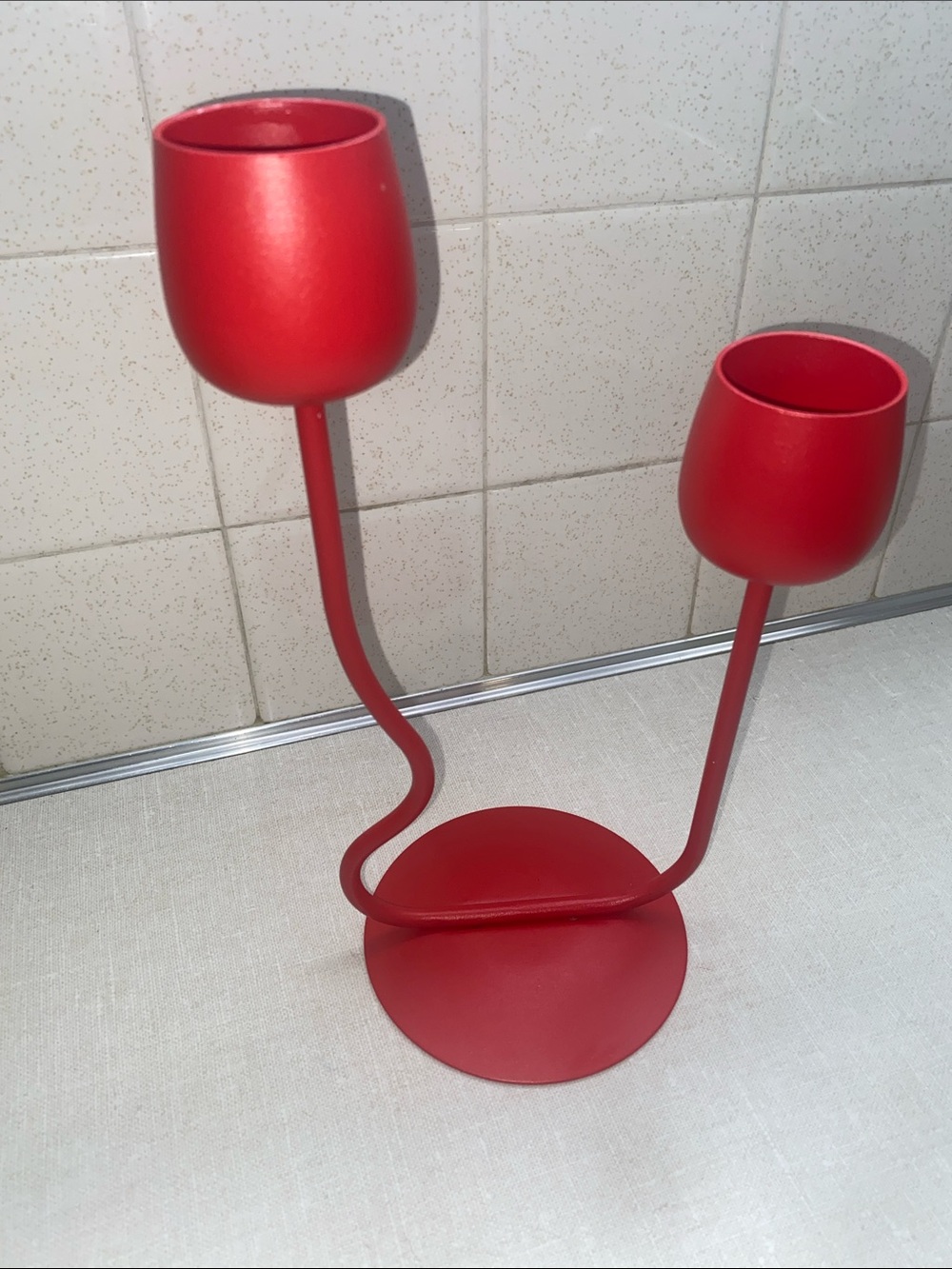 Ikea Silverparon Candlestick/Tealight Holder Bright Red Aluminum/Steel
